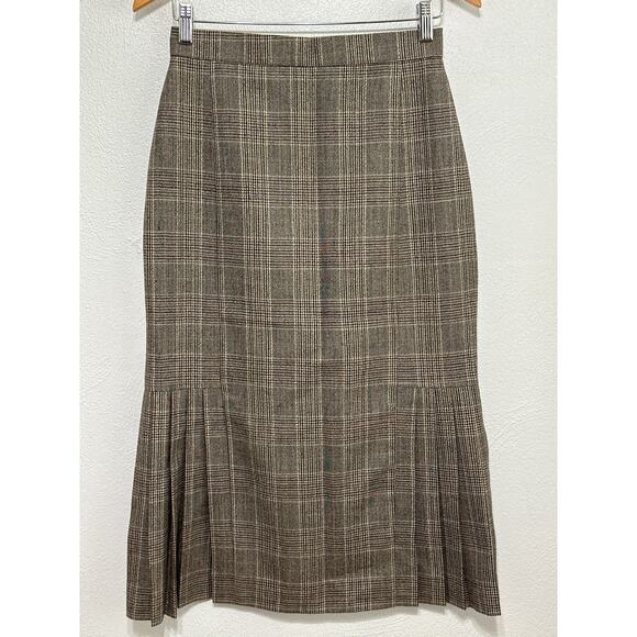 VTG Wool Plaid Pleated Midi Skirt M Preppy Fall Winter Corpcore Preppy RL Vibes - Picture 1 of 11